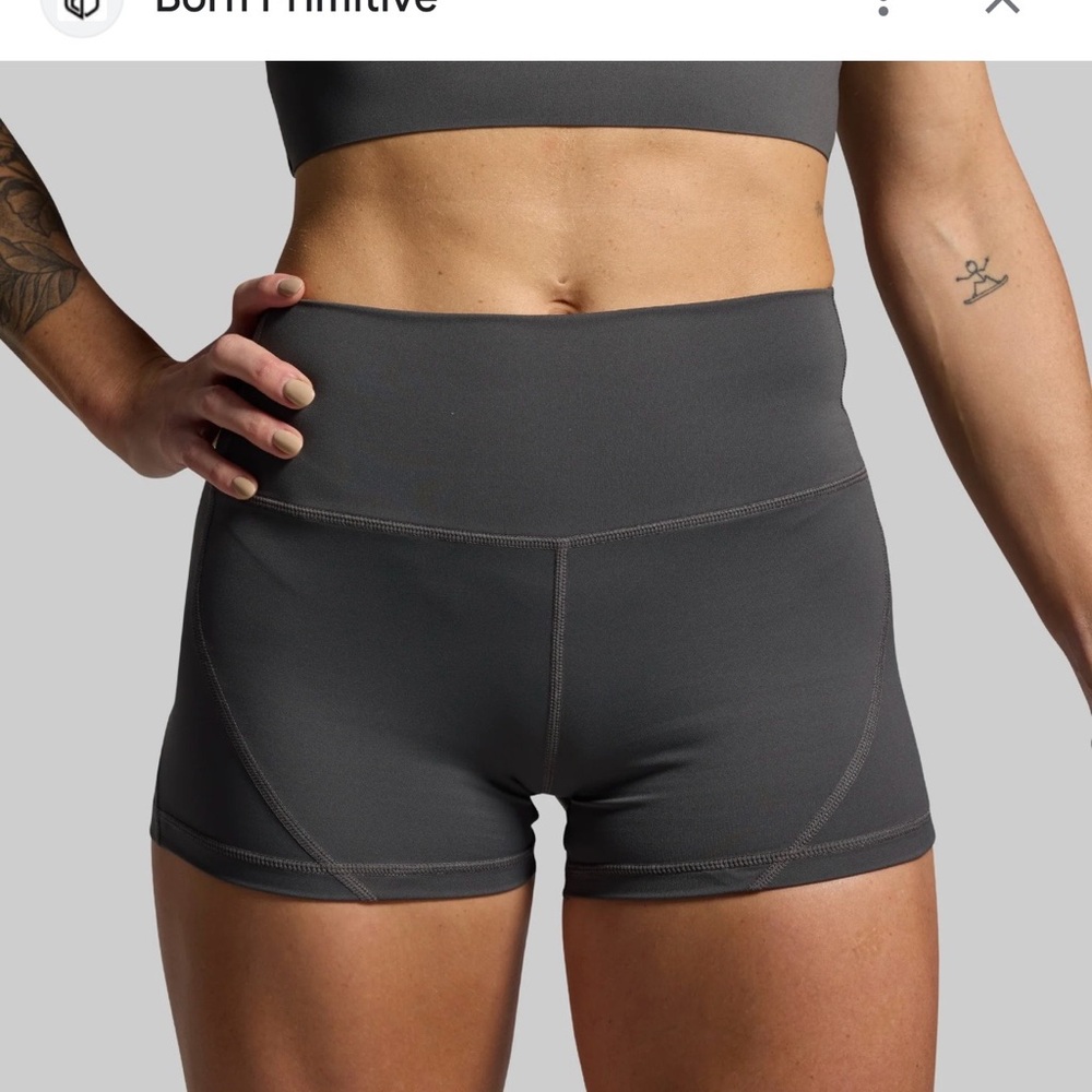 Born Primitive High Waist Swift Run Booty Light Gray Athletic Shorts Size L - Picture 10 of 11